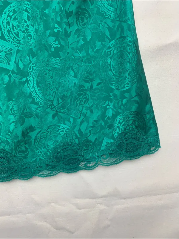 Victorias Secret size medium green paisley Lace Trim Teal Camisole Slip vintage - Image 8