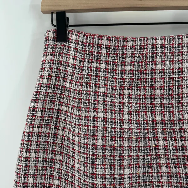 Ronny Kobo Skirt SZ Medium Loretta Tweed Mini Red Navy Gold Front Zip Lined - Image 11