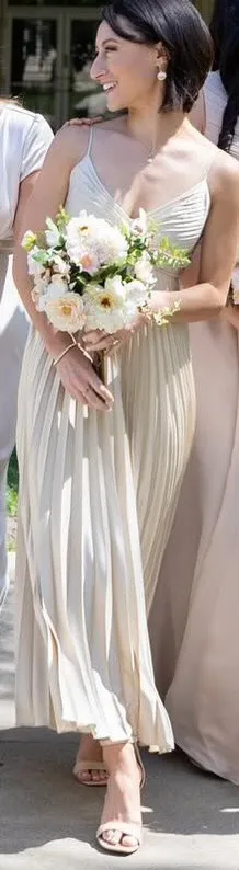Abercrombie Champagne Gold Pleaded Midi Dress - Image 2