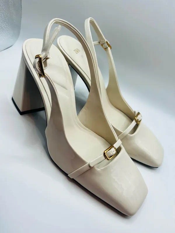 Zara Womens Cream Slingback Block Heels Square Toe Minimalist Chic Size 7 Mod - Image 5