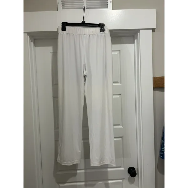 IC by Connie K Womens White Wide Leg Palazzo Pants Elastic Waist Size Medium - Image 4