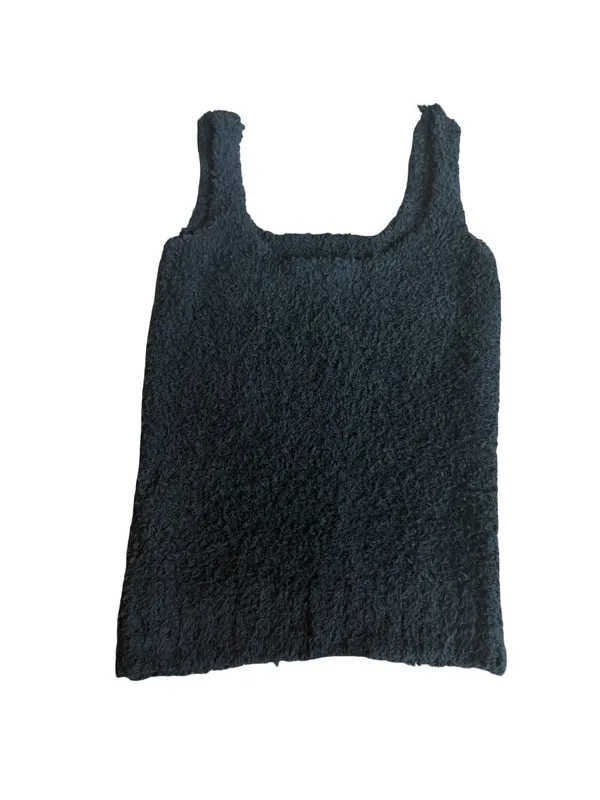 Skims Cozy Knit Fuzzy Teddy Sherpa Tank Top Black Onyx Stretch Size XS Women's - Image 8