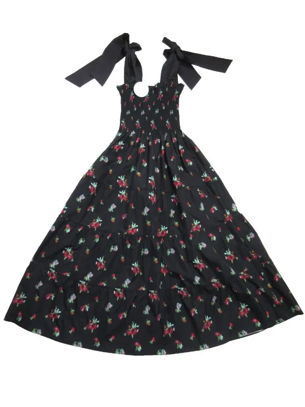 NWT Hill House Ribbon Ellie Nap in Black Ikat Taffeta Smocked Midi Dress XS - Image 3