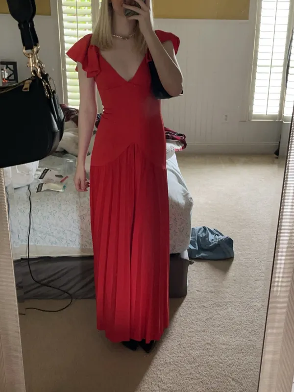 ASOS Red Flutter Sleeve V-Neck Maxi Gown - Image 2