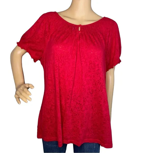 Kim Roger’s Short Sleeve Floral Print Top Blouse Red Size XL - Image 12