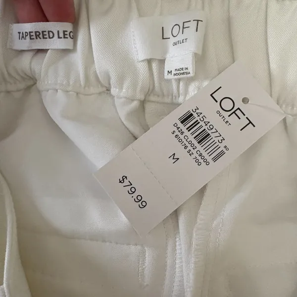 NWT Loft Outlet Paperbag Pants White Tapered Leg Belted Office‎ Size Medium - Image 5