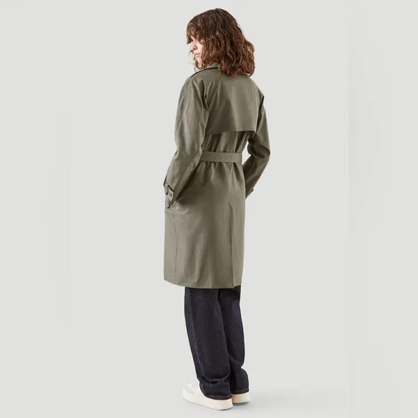 H&M Classic Belted Trench Coat Women's 6 Midi Twill Classic Jacket Olive Green - Image 3