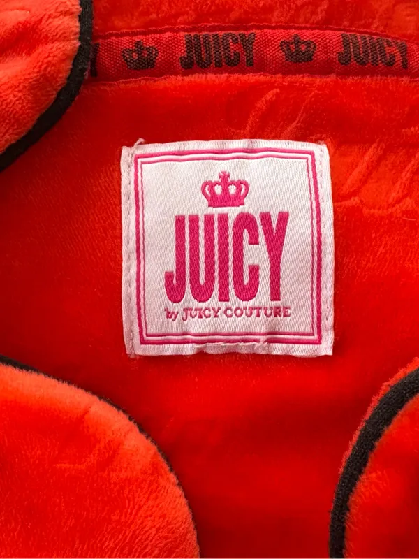 JUICY COUTURE Orange Velour Long Sleeve Button Down Pajama Shirt - Image 4