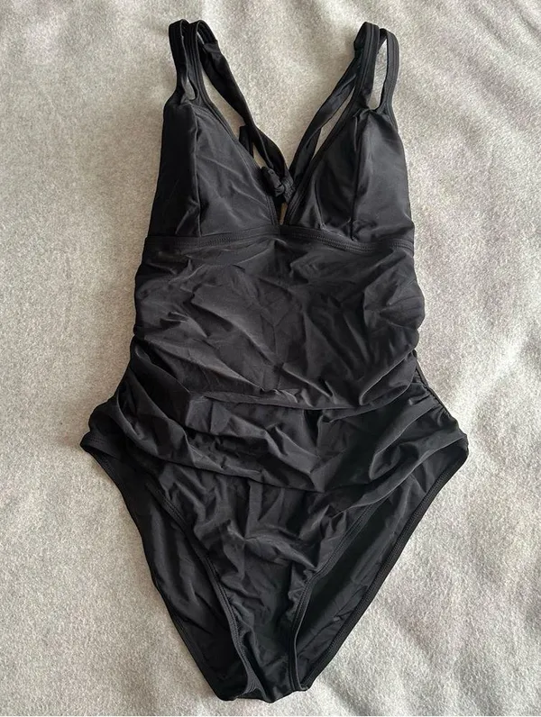 NWT CUPSHE One Piece Swimsuit Tummy Control Deep V Neck black size XL - Image 3