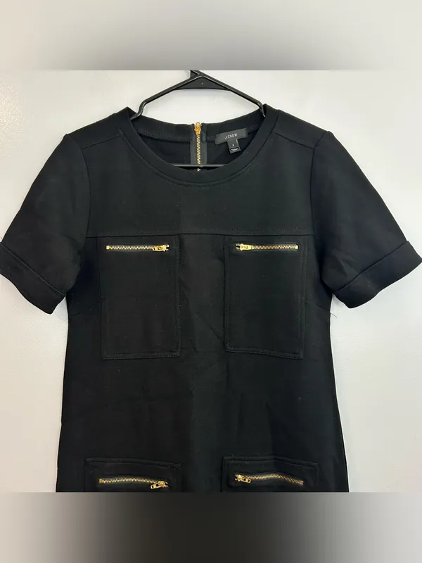 J. Crew Black Wool Blend Short Sleeve Retro Zipper Mini Shift Dress Size 2 - Image 3