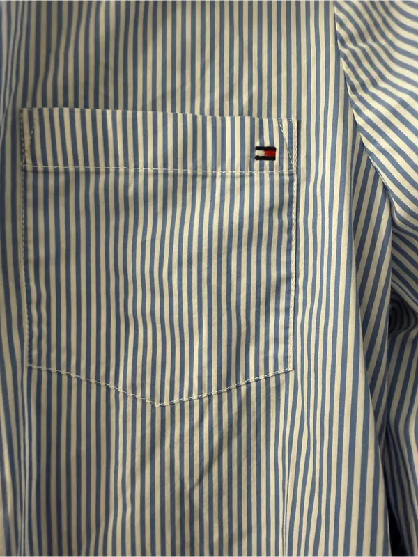 Tommy Hilfiger Blue and White Striped Shirt Dress with Navy Floral Panel - Image 2