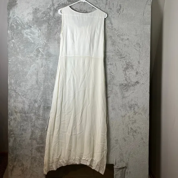 Vintage Embroidered Floral Beaded Slip Dress‎ Cream Romantic Medium Deadstock - Image 4