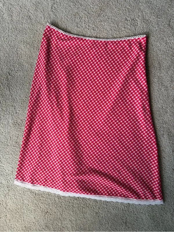 Princess Polly red and white red check gingham boho lace midi skirt size US 10 - Image 7