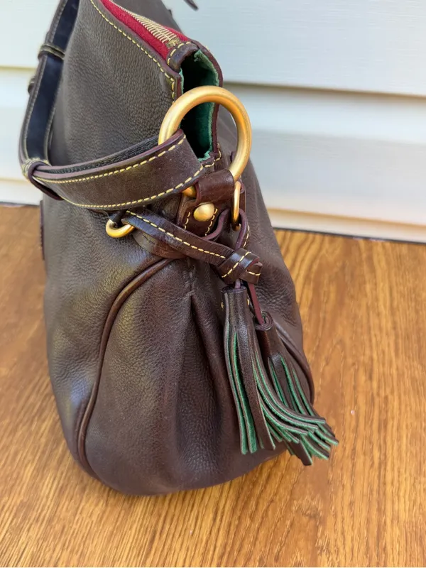 Dooney & Bourke Florentine Leather Medium Hobo Shoulder Bag Brown Tassel - Image 3