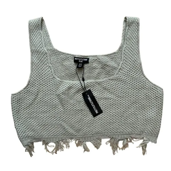 NEW Prettylittlething Plus Fringe Knit Crop Top Size US 14 - Image 3