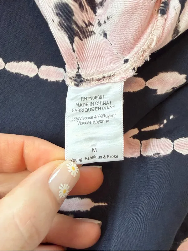 Young Fabulous & Broke YFB Navy Blue & Baby Pink Tie-Dye Silky Midi Skirt - Image 3