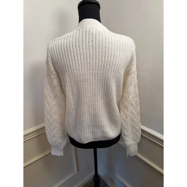 Vigoss Women's Cream White Cable Knit Pullover Sweater Crew Neck Cozy Preppy - Image 5