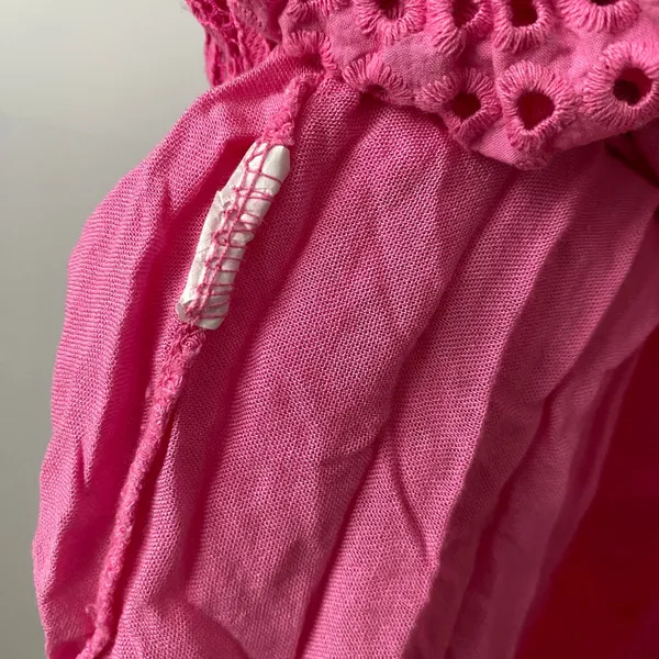 Fairy Cotton Boho Beachy Crochet‎ Eyelet Tiered Midi Dress Pink - Image 4