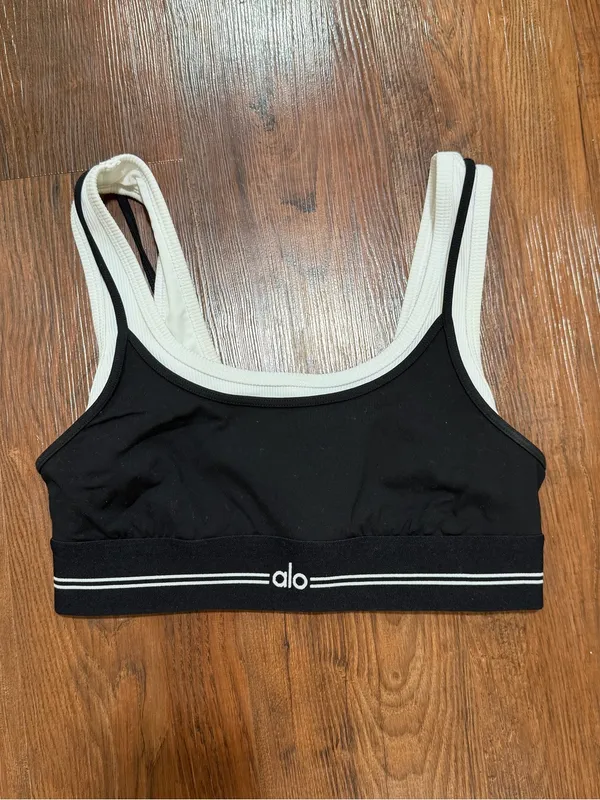 Alo Airbrush Better Together Bra Black and White - Image 2