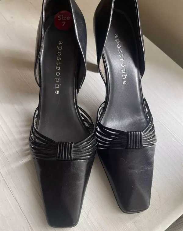 Apostrophe vintage leather upper pointed - toe pumps heels 7 U.S black - Image 2