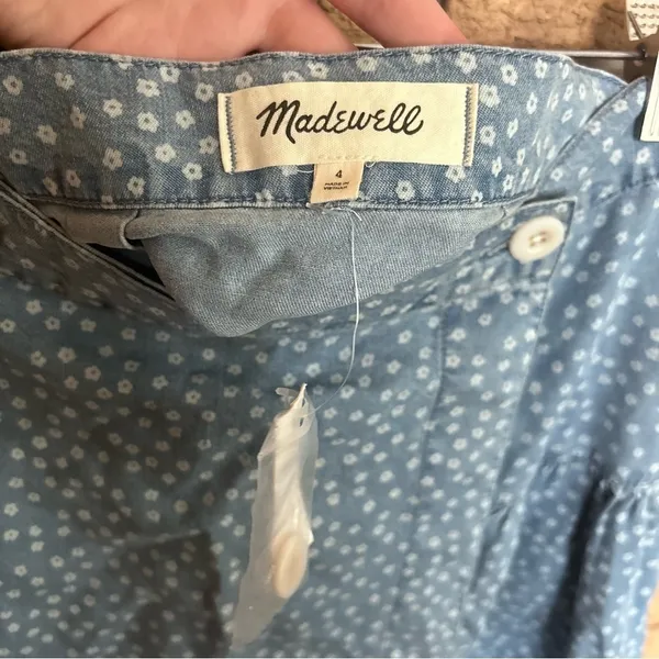 NWT Madewell Womens Shirred Wrap Mini Skirt In Indigo Daisies Blue Floral Size 4 - Image 4