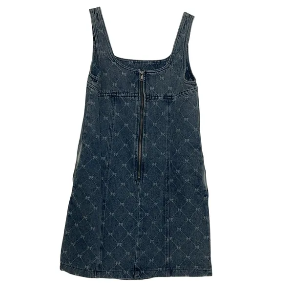 Mustard Seed Washed Denim Bow Sleeveless Jean Jumper Dress Women's Small - Image 2