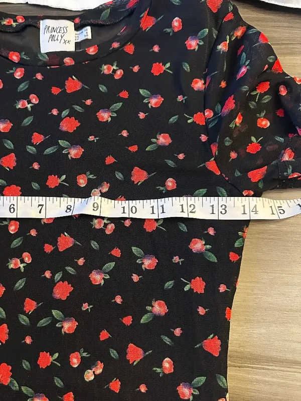 NWOT Princess Polly Black Dione Red Floral Mesh A-line Mini Slip Dress Size 6 - Image 9
