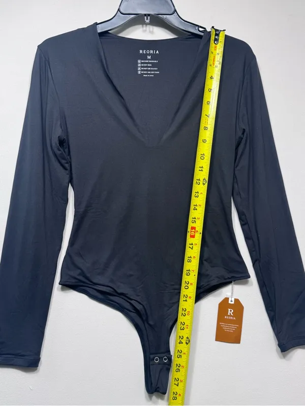 REORIA Plunge Deep V Neck Long Sleeve Bodysuit Double Lined,No-See-Through nwt - Image 3