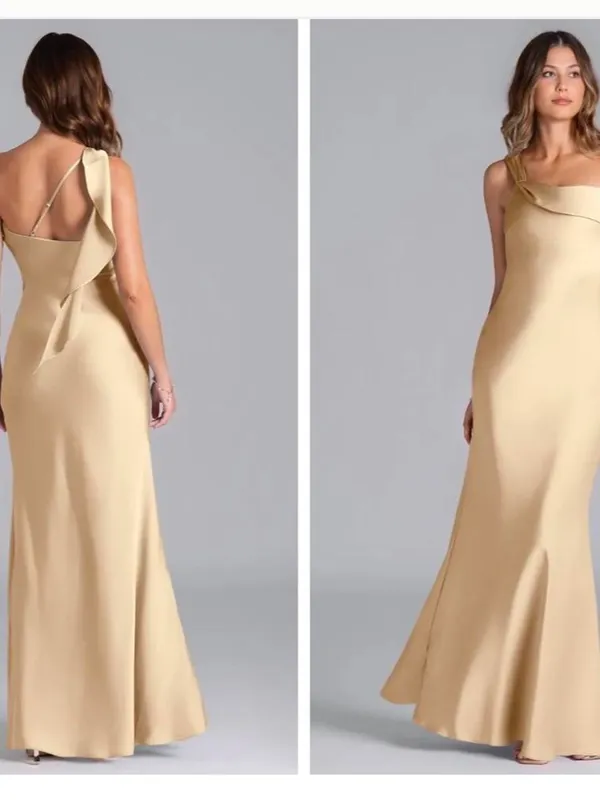 Azazie Driea Champagne satin maxi dress - Image 3