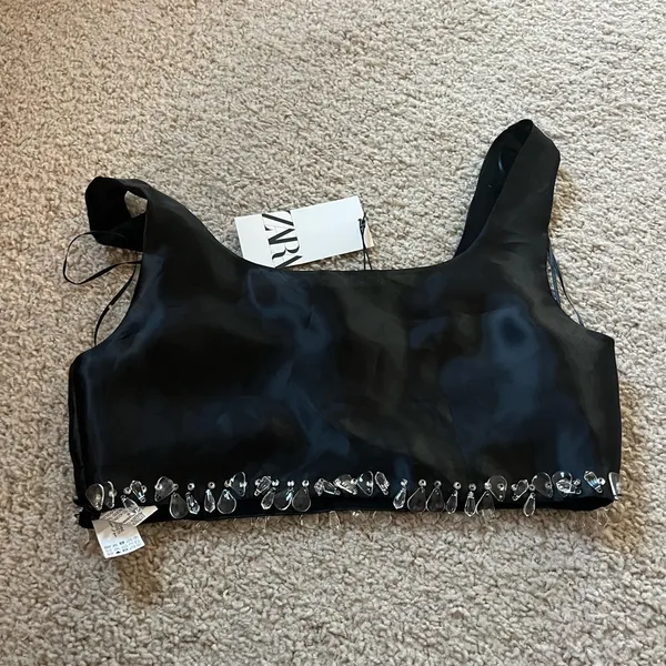Zara Black Embellished Women's crop Top never worn - Image 4