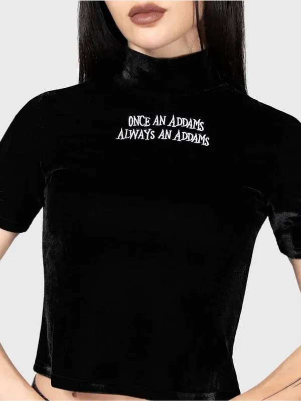Killstar Wednesday Addams Collab Black Velvet Mock Neck Top XL Allergic To Color - Image 6