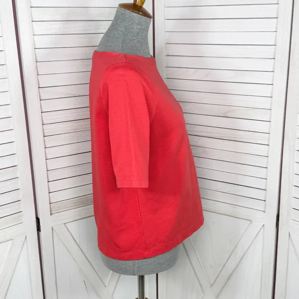 Lauren Ralph Lauren‎ Ribbed Boat Neck Short Sleeve Top Coral Orange Medium - Image 3