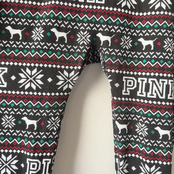 PINK Victoria's Secret Fair Isle Dog Patterned Pajama One Piece Onesie Jumpsuit - Image 4