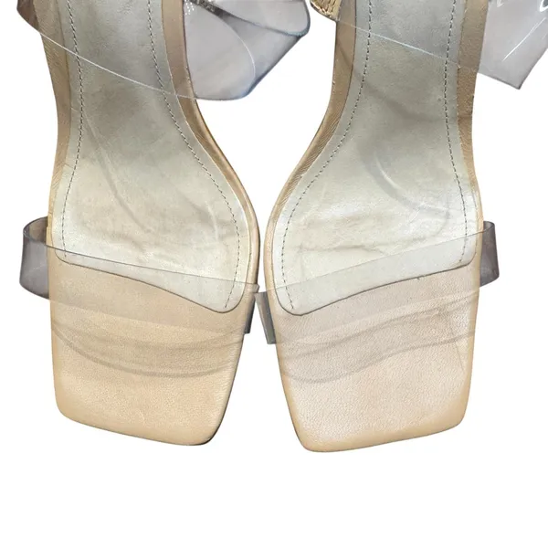 Schutz Shoes Womens Size 8 Beige Vinyl Ariellen Wedge Slide‎ Sandals Rhinestone - Image 3