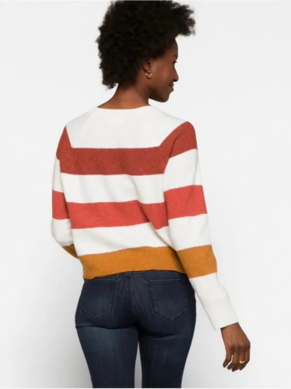 PINQUE Gina Rib Crew Neck Knit Colorblock Striped Sweater, Size Large - Image 3