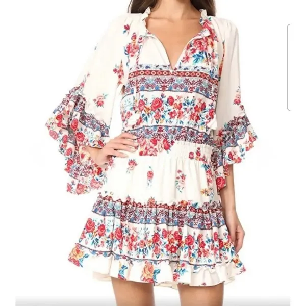 MISA Los Angeles‎ Ximena Mini Dress Size XS Floral Smocked Boho Flowy Festival - Image 4