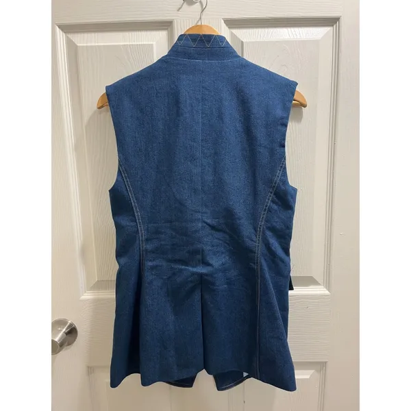 Jason Wu Denim Sleeveless Blazer Vest Size Medium Double Breasted Gold Buttons - Image 3