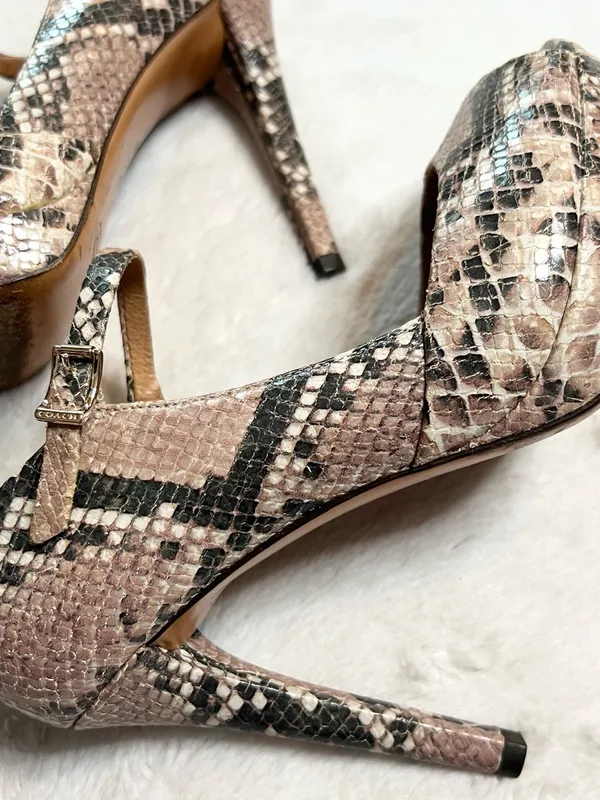 Coach Snake Print Peep Toe Mary Jane High Heels Size 6 Shawna Python Animal - Image 9