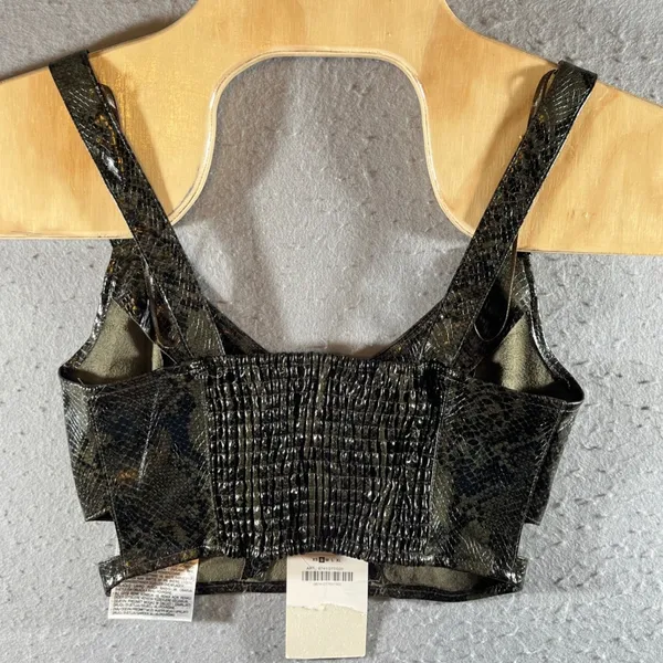 1063 |‎ NWT Zara Faux Leather Snakeskin Cutout Bustier Crop Top Green Womens S - Image 2