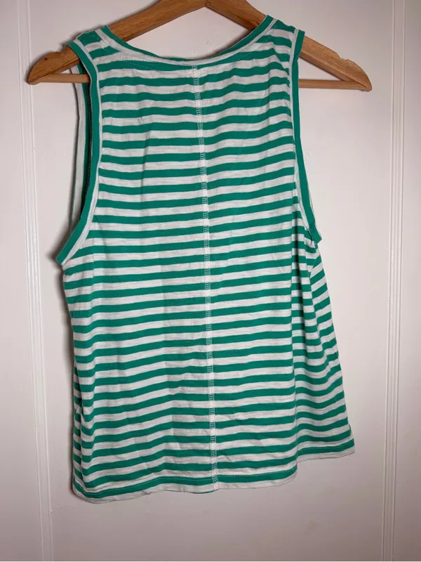 J. Crew Factory Green and White Striped girlfriend Tank Top size medium - Image 3