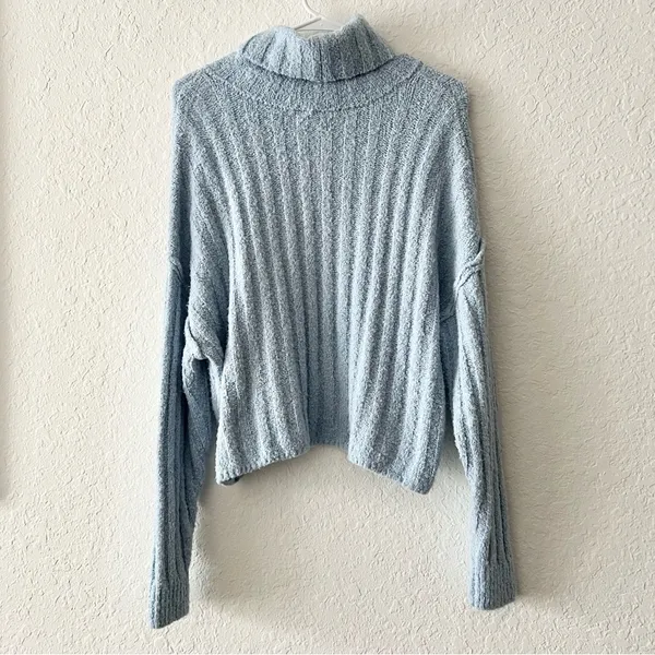 American Eagle Oversized Slouchy Ribbed Knit Soft Cowl Neck Light Blue Sweater - Image 5