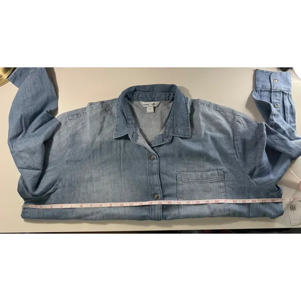 Old Navy Cropped Denim Button Down Shirt Light Wash Chambray‎ Western NWT XL - Image 6