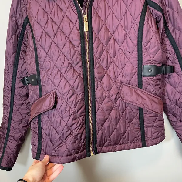Hunter Original Women's Quilted Jacket Plum Purple Gold Zip Puffer Coat Medium - Image 4