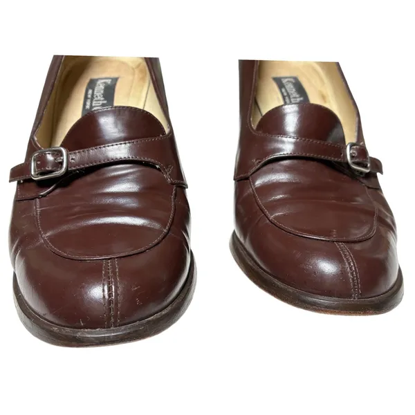 Vintage Kenneth Cole Spain Brown Leather Block Heel Loafers Buckle Strap 9 - Image 2