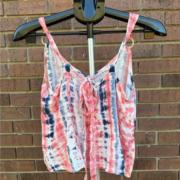 Sadie & Sage Coral Navy Tie Dye Tank Top Cami Flowy V-Neck Womens Size Medium - Image 5