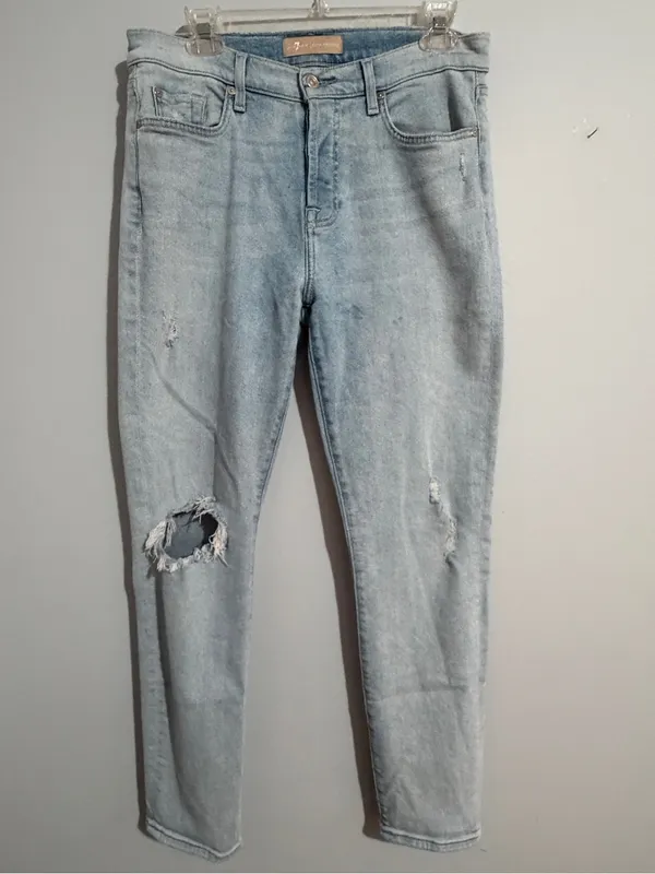 7 For All Mankind Luxe Josefina Light Blue Distressed Boyfriend Jeans- 28 - Image 3