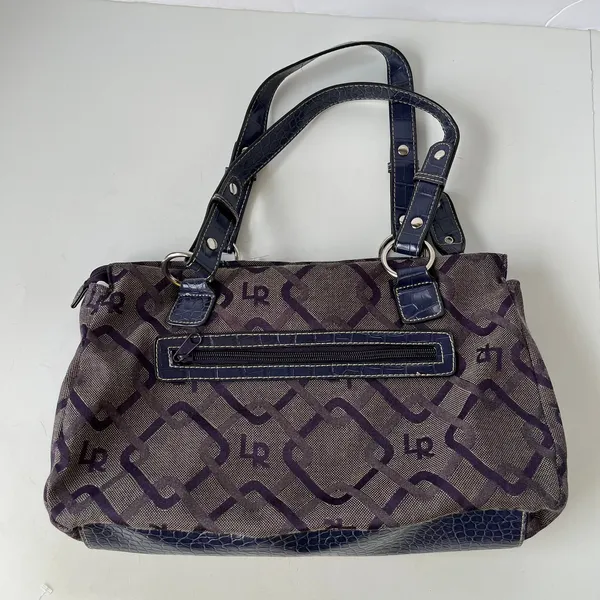 LineaR Fabric Logo Satchel Purse Purple Y2K McBling Croco Double Handle Indie - Image 6