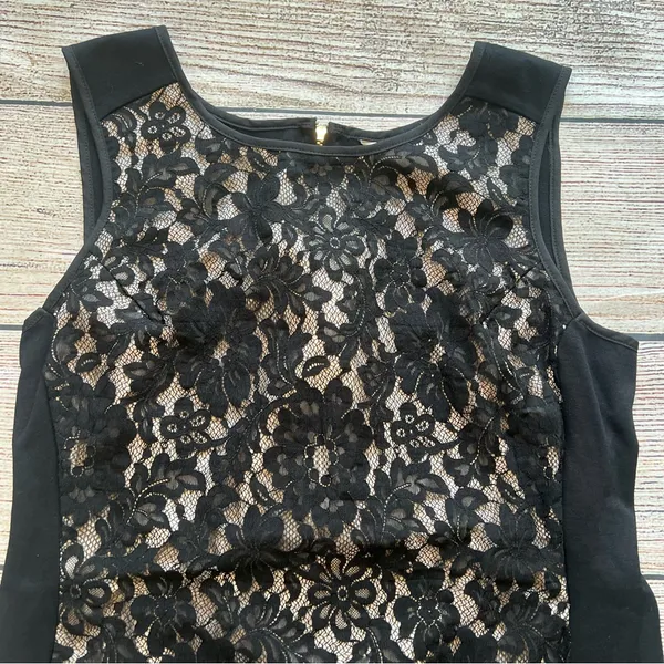 Boston Proper Black Lace Overlay‎ Cocktail Midi Dress Womens Medium Whimsigoth - Image 3