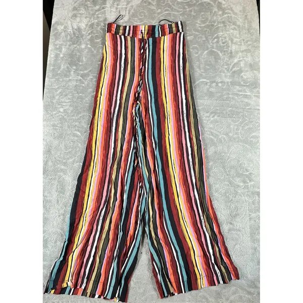Free People Striped Wide Leg Palazzo Pants Women S Boho Festival Colorful Hippie - Image 3