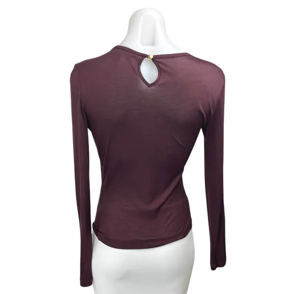 Intermix Purple Long Sleeve Pleated Ruched Slim Fit Crop Blouse Shirt Top Size S - Image 2